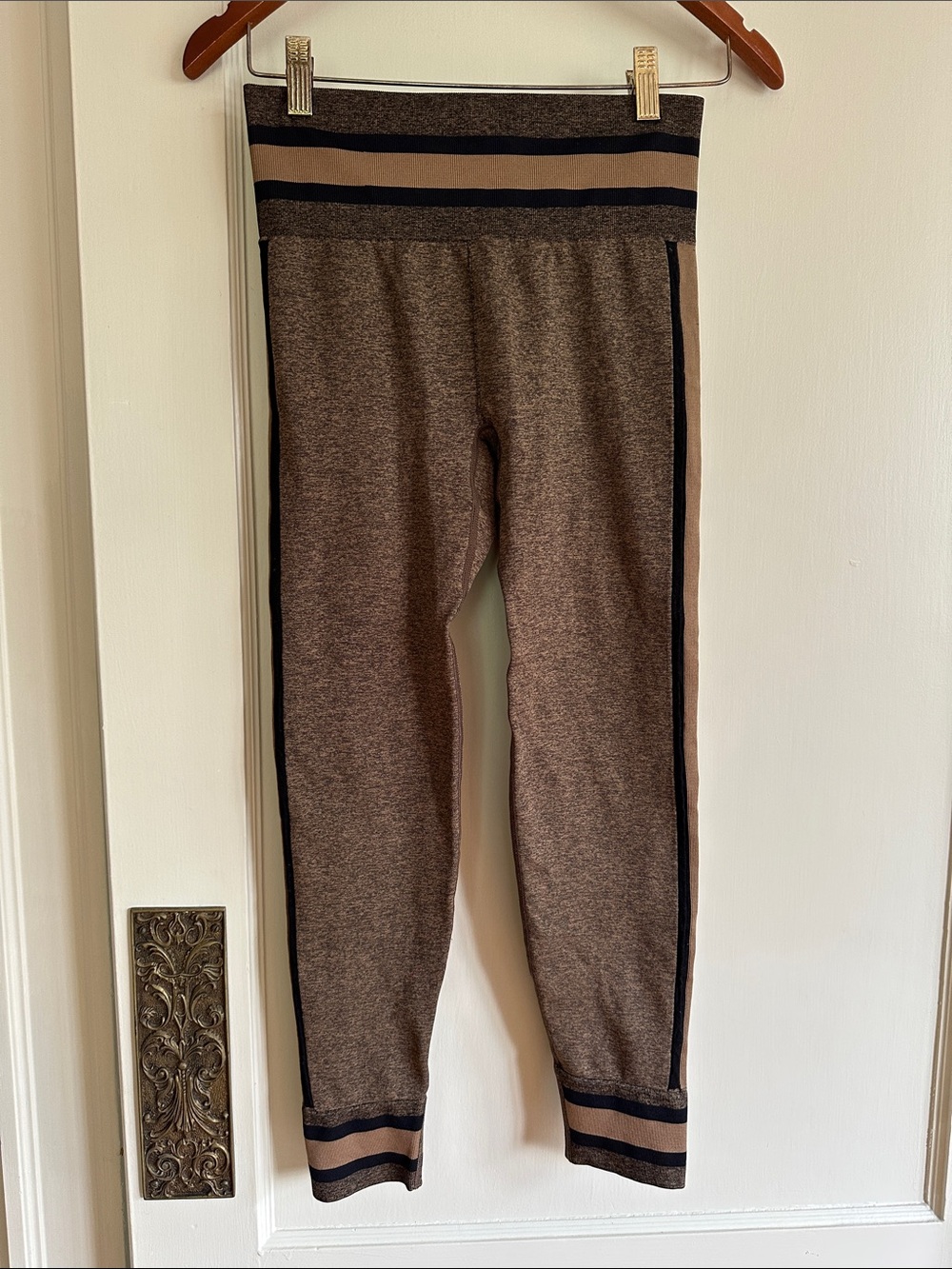 The Upside Brown and Black Stripe Waistband Leggings